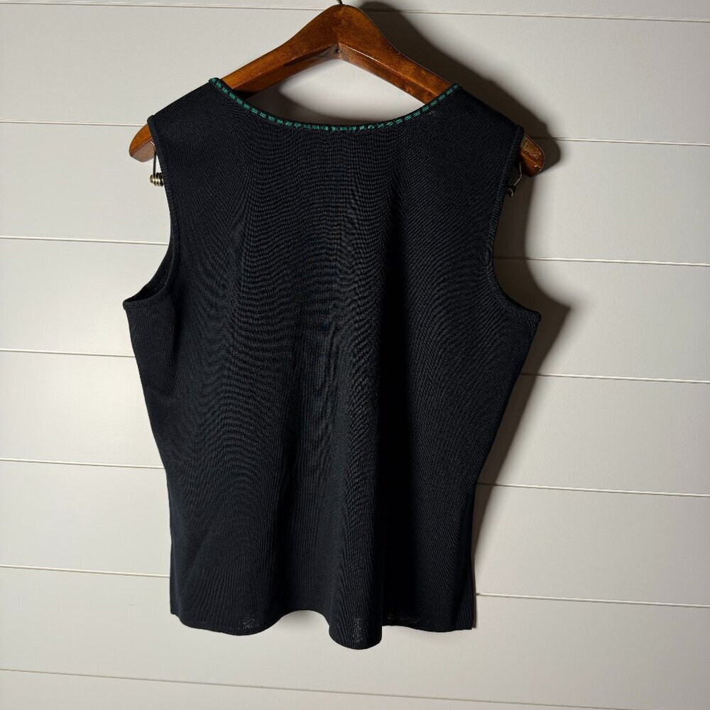 Ming Wong Sleeveless Tank Sweater Sz Large Black with Green - Picture 3 of 4